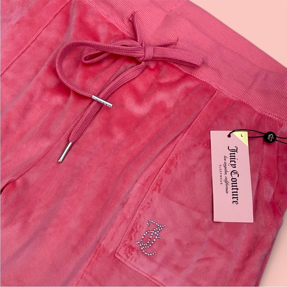 Juicy Couture Pink Lemonade Velour Lounge Pants w/Pockets Big Bling Size Large